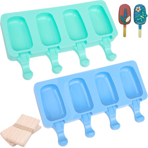 SAYAYA 2 peças de moldes de silicone para picolé, reutilizáveis, gelados, doces, sobremesas, moldes de bolo, faça você mesmo, picolé, moldes de chocolate para assar bolo, pop com 100 palitos de