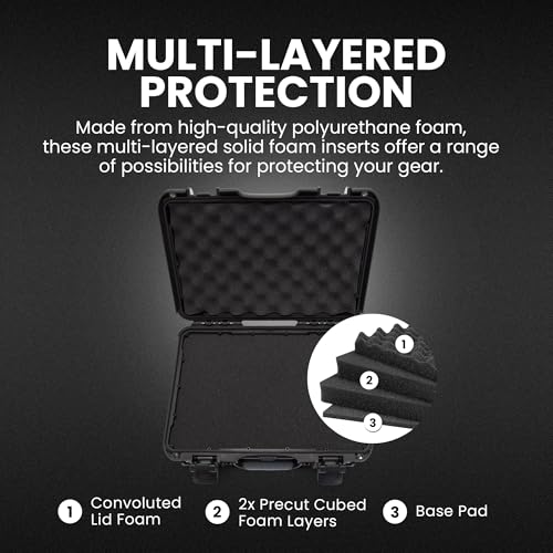 Image of NANUK 915 Hard Case with Cubed Foam - Compact Waterproof Travel Camera Hard Case with Padded Dividers, 13.8 inch x 9.3 inch x 6.2 inch - Dustproof and Impact Resistant, Airline Carry-On Approved - Black