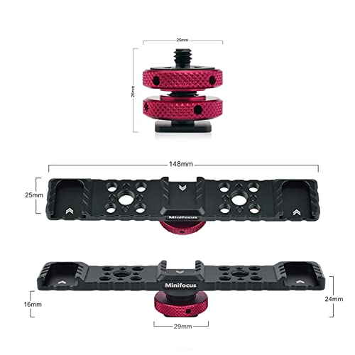 Minifocus Triple Cold Shoe Extension Bar Mount, Aluminum Alloy Hot Shoe Mount Bracket With 1/4" Thread Holes For Dslr Camera Microphone Tripod Led Video Light Flashlight #TOP3