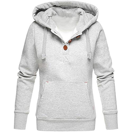 Preisvergleich Produktbild Kolila Kapuzenpullover Damen Sweatshirt Hoodie Lässige Einfarbig Kapuze Knopf Tasche Langarm Pullover Tops Tunika