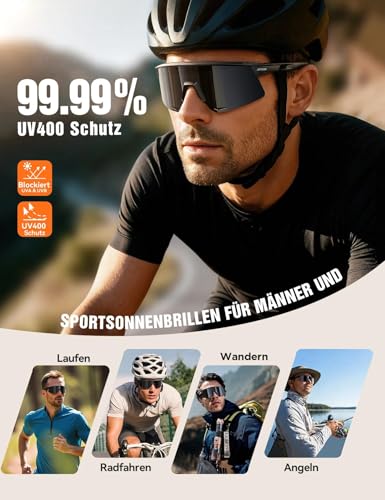 JOYROOM Schnelle Brille Herren Fahrradbrille Damen [Verstellbare Nasenpad] [Anti-Beschlag] Sonnenbrille Polarisiert UV400-Schutz Sportbrille aus TR90 für Fahrrad Ebike Laufen, Schwarz