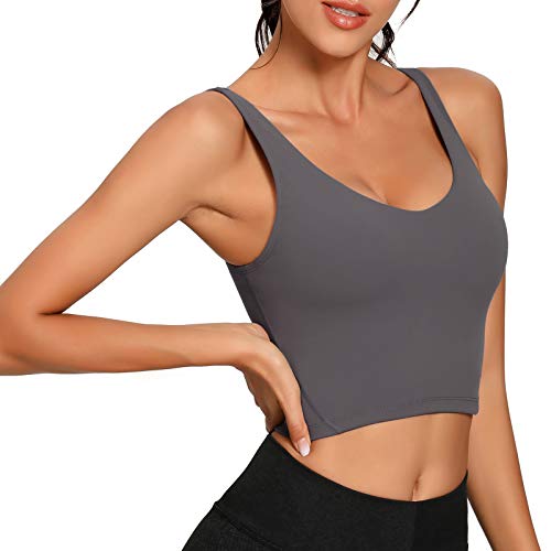 Image of Lemedy Women Sports Bra Longline Crop Tank Top Padded Workout Running Yoga