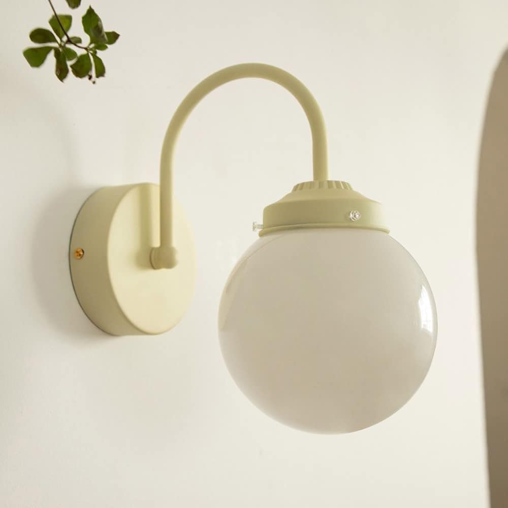 VGTLAKEX Wall Light Globe Glass Wall Sconce Lighting White Mounted Lamp Single Metal Mount Light Decor Living Bedroom Bedside E27 Lamps