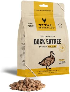 Vital Essentials Freeze Dried Dog Food, Raw Duck Mini Nibs Entree 5.5 oz