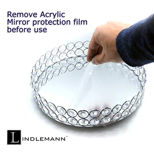 LINDLEMANN Crystal Decorative Tray Metal Mirrored Perfume Cosmetic Organizer Jewelry Trinket Display Storage Vanity Trays Home Décor Accents Luxury Gift (Round, 10in, Silver) - Thumbnail 7