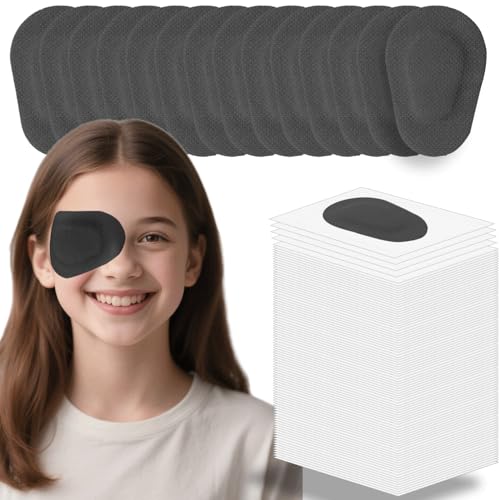 THSIREE 20 Pcs Adhesive Eye Patches for Kids, Medical Eye Patch Disposable Breathable Eyepatch for Amblyopia Lazy Eye Latex Free Adhesive Bandages for Children, 2.95 × 1.97 inches Black