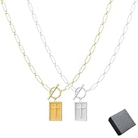 Reyneey Huenaut Cross Necklace, The Dainty Nail Cross Necklace, Cross Pendant Paperclip Chain Necklace, Paperclip Cross Necklace For Unisex (Gold and Silver)