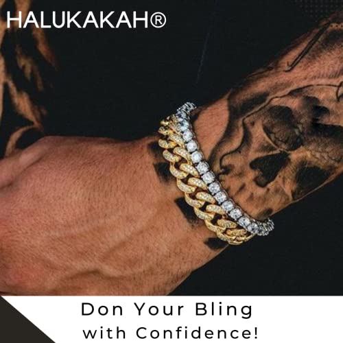 Halukakah Gold Chain Iced Out For Men,Men's 14Mm Miami Cuban Link Chain Bracelet 7In(18Cm) In 18Kt Real Gold Plated,Full Cz Diamond Cut Prong Set,Gift For Him #TOP1