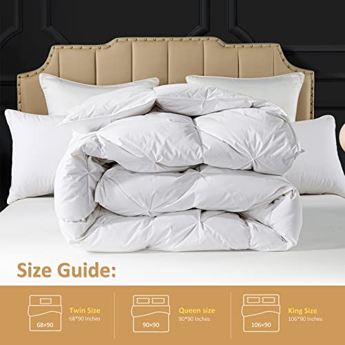 Cosybay Pinch Pleat Cotton White Goose Down Feather Comforter Filled With Feather & Down – Pintuck Heavyweight Duvet Insert Luxurious Hotel Bedding Comforter – Queen Size (90X90 Inch) #TOP3