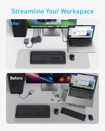 Image of Anker USB 3.0 HDMI KVM Switch, 5 USB 3.0 Ports, Supports 4K@60Hz, Magnetic Remote Button for One-Click Switch Between Laptop and Desktop, Works with Dell, MacBook, iPad, and More (Cables Included)