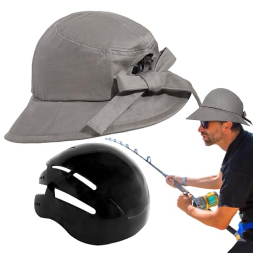 Casco portátil ajustable gris de ala ancha para senderismo camping y pesca