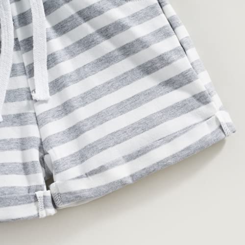 Toddler Baby Boy Summer Clothes Set Casual Short Sleeve T Shirt Crewneck Tops Stripe Shorts Pants Newborn Outfits (Grey, 18-24 Months) #TOP7