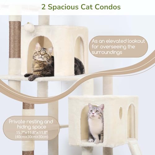 Image of Globlazer Heavy Duty Cat Tree Tower, 70inch Sturdy Cat Tree for Indoor Cats Sturdy Large Cat Tower with Scratching Post and Scratching Board, Hammock, Cat Condo for Adult Cats Kittens, F70 Pro, Beige