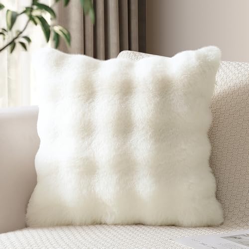 JOTOM Set of 1 Plush Cushion Cover 45x45 cm Soft Decorative Throw Pillow Cover Fluffy Faux Fur Pillowcase for Couch Sofa Bedroom Pillow 18x18 Inch (Cream White)