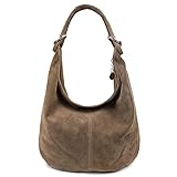 OBC Made in Italy Damen XXL Ledertasche Wildleder Shopper Tasche Schultertasche Umhängetasche Beuteltasche (Taupe)