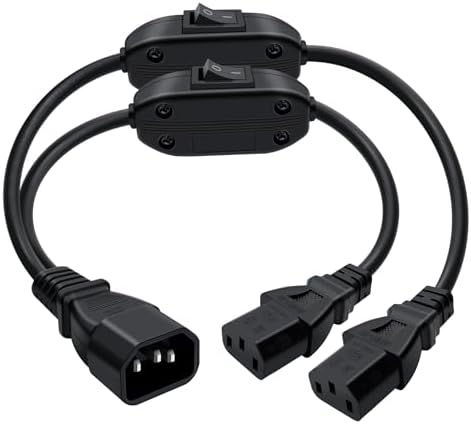 HuaLiSiJi C13 C14 Kabel mit Schalter Kaltgerätekabel Schalter Splitter Netzsteckerkabel Netzkabel mit Schalter PDU 10A/250V 35cm