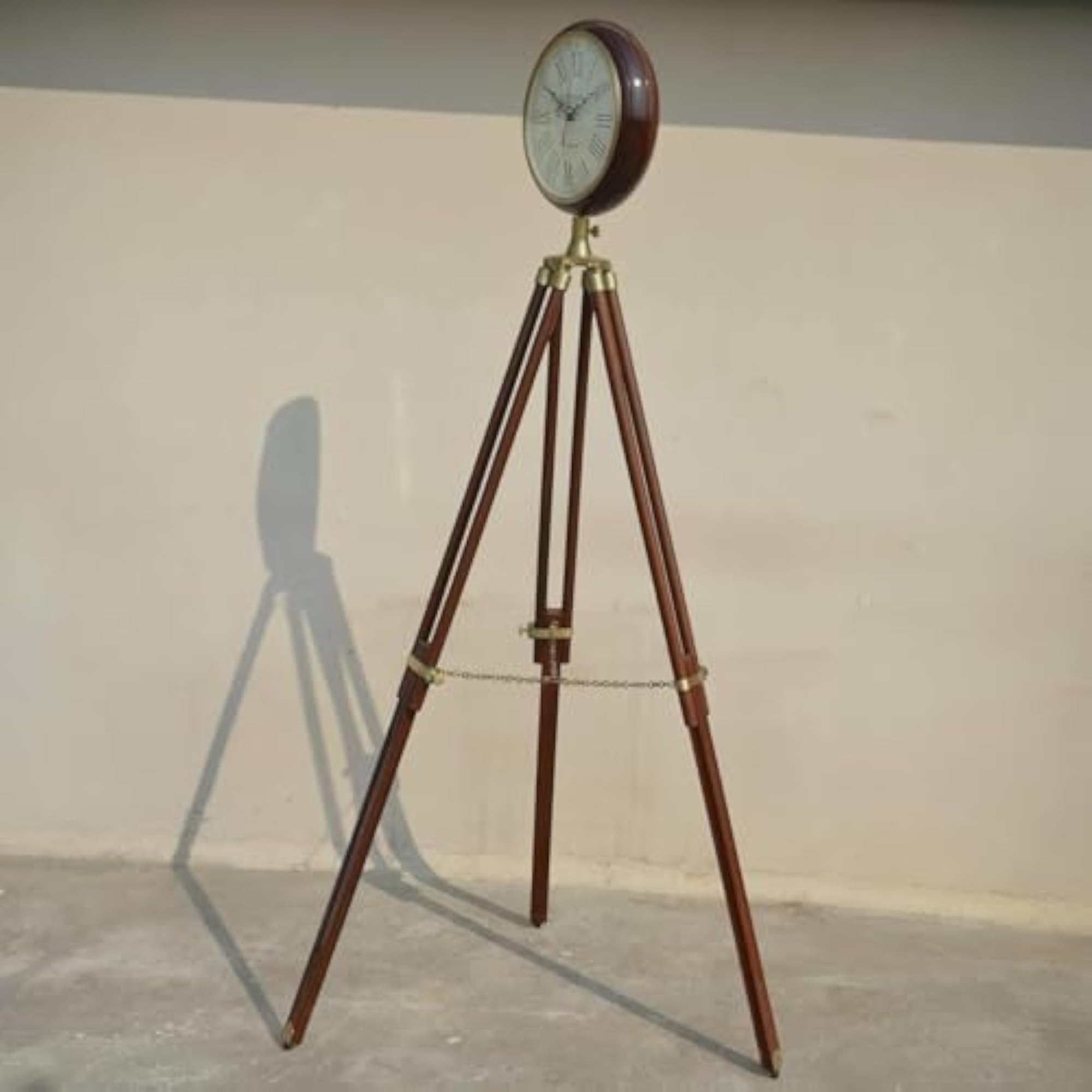 Antique Brass Nautical Tripod Floor Clock, 12-Inch