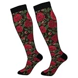 Red Roses Fashion Socks for Women and Men Sport Knee High Compression Socks Support for Running Hiking Fitness