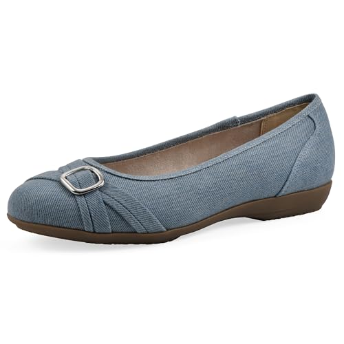 CLIFFS BY WHITE MOUNTAIN Women's Calming Cushioned Ballet Flat, Denim Blue/Fabric, 7 M