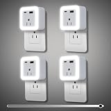 Night Lights Plug Into Wall 4 Pack Rechargeable Battery Backup Light Dusk to Dawn Sensor Night Light with Outlet Expander for Adults Kids Bedroom, Kitchen, and Bathroom (4, cool white, 5000K)