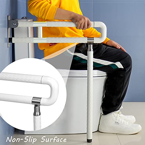 MYOYAY 24In Toilet Safety Rails Wall Mount Floor Support Foldable Toilet Grab Bar Handicap Grab Bars Rails Non-Slip Stainless Steel Flip Up Grab Bar Fluorescent Handrails for Seniors Disabled Pregnant - Thumbnail 5