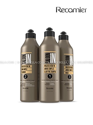 Recamier SalonIn Braziliss Kerat-in Amino Kit Complex Frizzed Damaged & Dry Hair Para Cabello Frizzado Daado y Seco: Clarifying Shampoo, Treatment, Mask 33.8oz(1000ml) x3