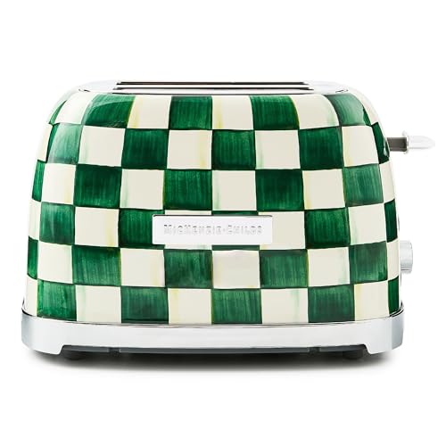 MACKENZIE-CHILDS 2-Slice Toaster, Decorative Toaster for Kitchen, One of Oprah’s Favorite Things, Green-and-White Emerald Check