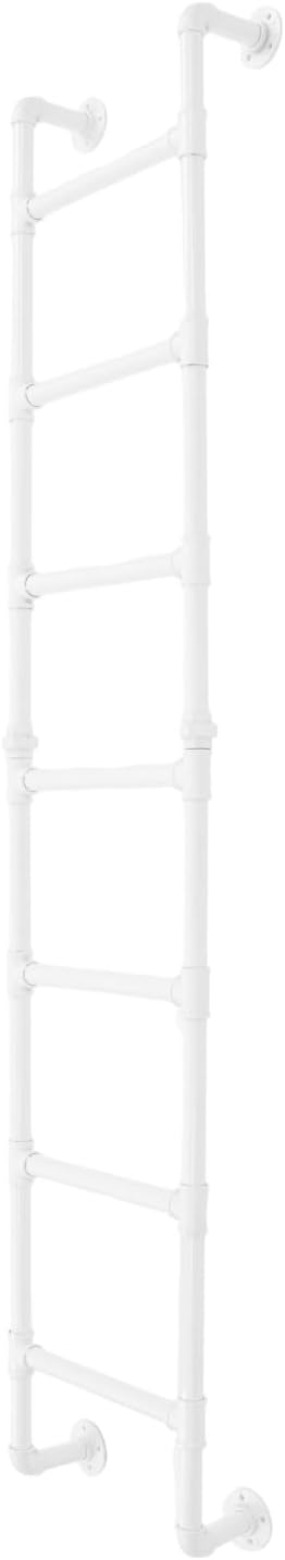 7-Rung Wall Mounted Ladder, High Loft Attic Bed Step Ladders, 84in Heavy-Duty Metal Egress Window & Loft Ladder for Attic Loft/Dorm/RV Deck/High Bed/Outside/Apartments, Loads 330lbs, White
