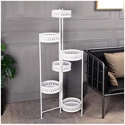 6-Tier Folding Scroll Plant Stand Flower Pot Holder Display Rack Shelf Modern Indoor & Outdoor Home Décor (Color : White)