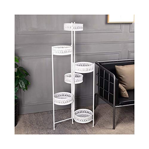 6-Tier Folding Scroll Plant Stand Flower Pot Holder Display Rack Shelf Modern Indoor & Outdoor Home Décor (Color : White) #TOP1