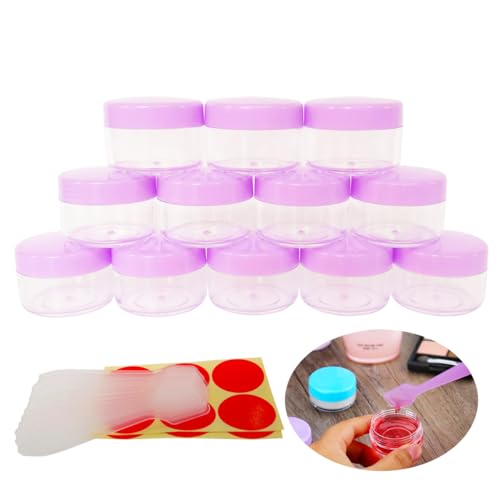 Wopanxye 12pcs 15 Gram 15ml Small Empty Sample Jars, Refillable Cosmetic Container, Plastic Round Pot Purple Screw Cap Lid, Tiny 15g Bottle Travel Size for Makeup Eye-shadow Nails Salves Ointments -  AA023