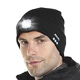 Xiome Gorro de Punto con luz LED, Gorro con Bluetooth 5.0, parlantes estéreo Integrados y micrófono, Sombrero Deportivo Recargable por USB, Auriculares