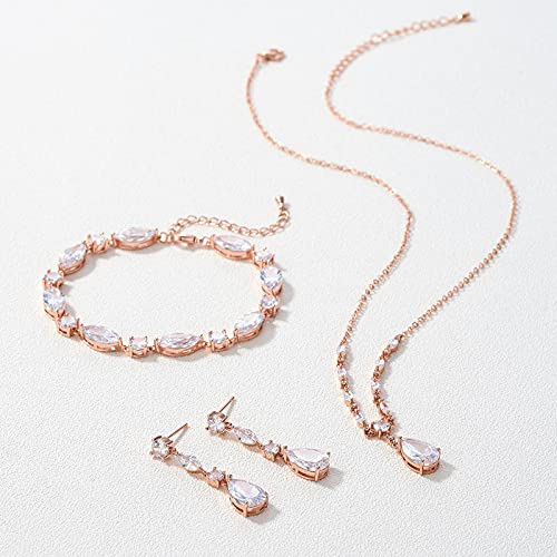 Sweetv Bridal Jewelry Set For Wedding, Cubic Zirconia Necklace Dangle Drop Earrings Bracelet Set, Teardrop Marquise Brides Bridesmaids Wedding Prom Anniversary Jewelry Gifts For Women #TOP4
