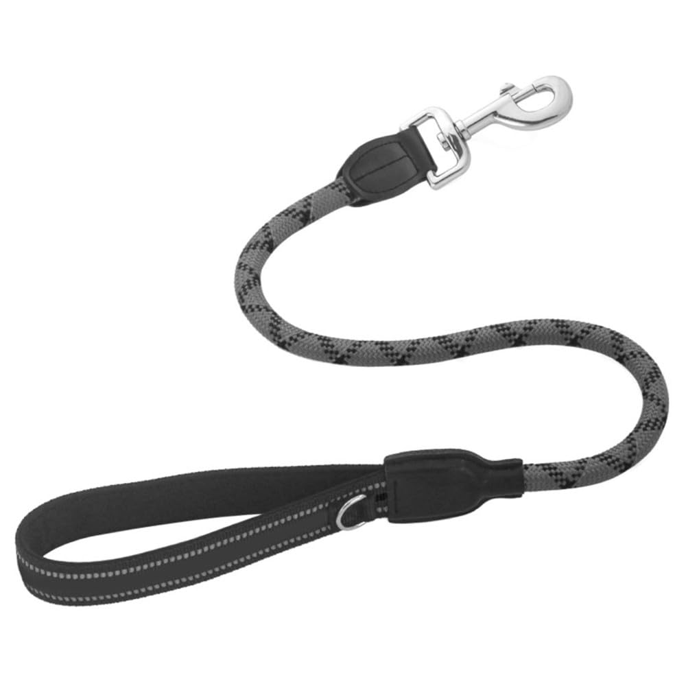 MiOYOOW Correa para perro, 80 cm, correas de nailon con mango acolchado, costuras reflectantes, clip giratorio, para perros grandes, gris y negro
