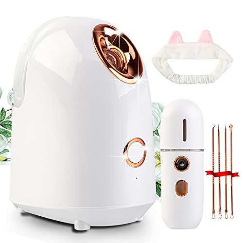 Facial Steamer with Portable Mini Cold Facial Mister, Face Steamer for Facial Deep Cleaning, Nano Ionic Face Hot Steaming Machine for Home Facials Personal Moisturizing Skincare Beauty