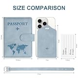 OFFCUP Etui na paszport i zestaw zawieszek do bagażu, etui na paszport ze skóry PU z etykietą bagażową, etui na paszport RFID, model męski i damski na karty kredytowe i dowód osobisty, Niebieski