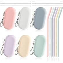 Meanplan 6 Set Cruise Ship Essentials,Silicone Straws with Case Reusable Foldable Portable Drinking Straw for Party Travel Cold or Hot with Carry Case and Cleaning Brushes Classic Color