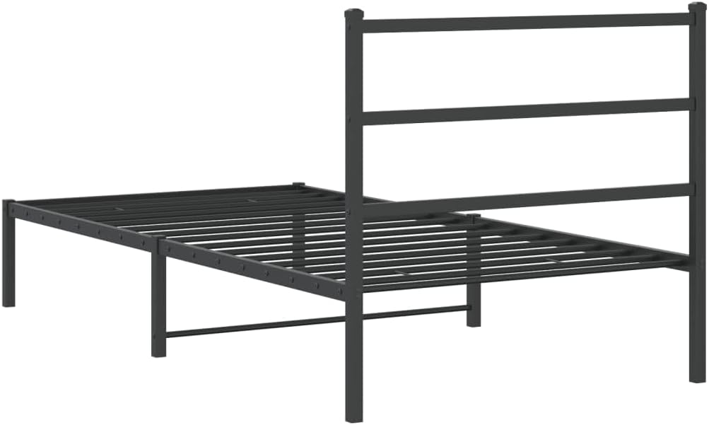 vidaXL Bed Frame Black Steel Twin Bed Frame Rectangular Modern