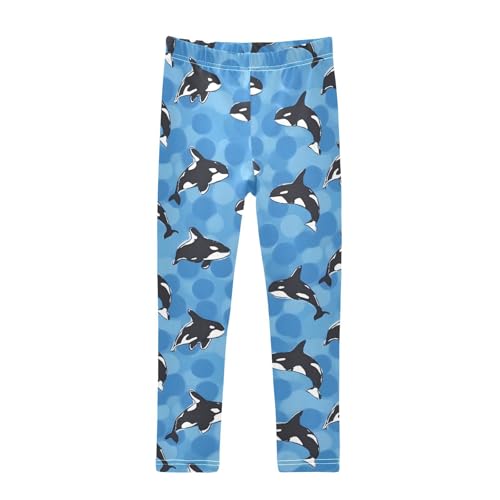 ALAZA Girls' Leggings Children's Yoga Pants Skinny Printed Dance Orca Whale Blue Comfortable 4T