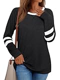 AUTOMET Womens Long Sleeve Shirts Color Block Casual Dressy Tops Business Tshirt Blouse Basic Tee Fall Fashion Clothes Trendy Outfits 2025 Black 2XL