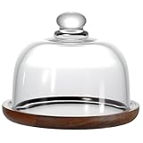 MKLZ Butter Dish with Lid, 6 inch Clear Glass Domed Cheese Dish with Handle, Large Round Butter Tray with Cover, Cute Dessert Serving Bowl for Table, Kitchen Countertop, Refrigerator