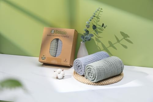 Seozio Muslin Hooded Baby Bath Towels, 2 Pack, Green and Grey, 32x32 Inch by Seozio - Image 7