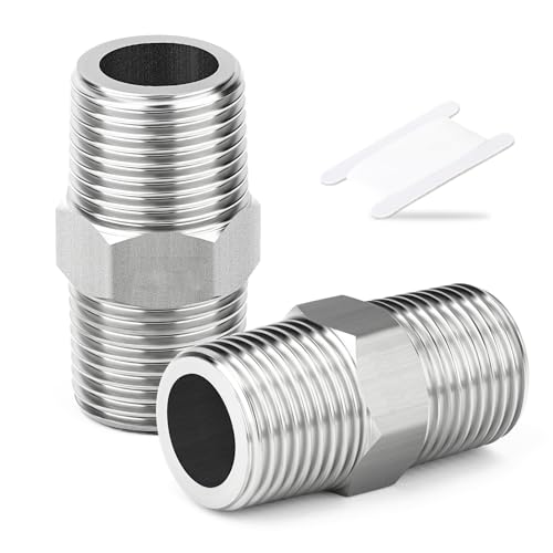 Image of TAISHER 2PCS 304 Stainless Steel New Hex Nipple, 1/8" BSP Male x 1/8" BSP Male, Pipe Adapter Fitting