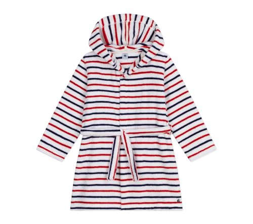 Petit Bateau - Albornoz infantil de algodón de rizo a rayas, Marshmallow/Multico, 2 años