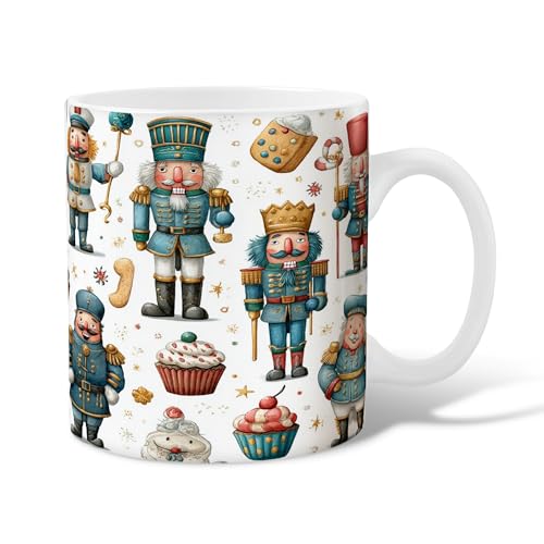 Taza de café de cerámica con cascanueces, diseño de magdalenas de Navidad, color rojo, novedosa taza de té con asa, regalo para amigos, familiares, amantes, ancianos, compañeros de trabajo, 15 onzas