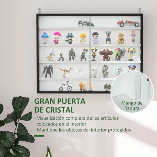 Miniatura 5 de Homcom Vitrina Expositora Para Colecciones De 5 Niveles, Vitrina De Pared, Con Estantes Ajustables Y 2 Puertas Correderas De Vidrio, Para Perfumes, Figuras De Decoración, 80x9,5x60 Cm, Blanco Y Negro