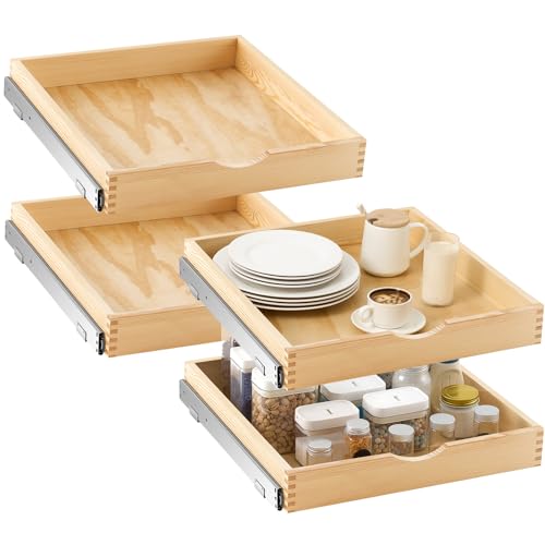 Sintuff 4 Set Wooden Pull out Tray Cabinet Organizer Soft Close Roll out Shelves for Kitchen Cabinets Fully Assembled Slide Pantry Shelves(20'' X 21'')