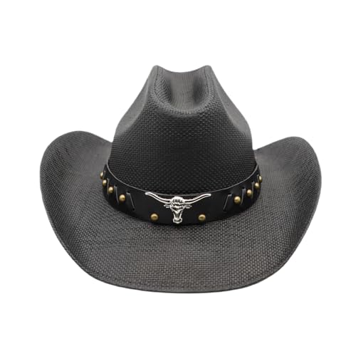 Image of Straw Cowboy Hat for Men Cowgirl Hats Women Wide Brim Beach Sun Hat Western Summer Hats