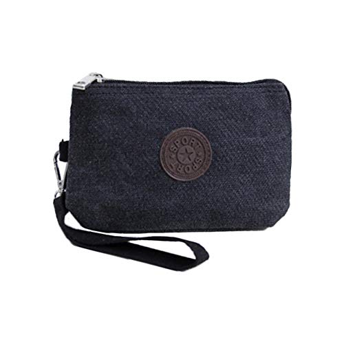 Preisvergleich Produktbild Portmonee Damen - Münzbörse, Portemonnaie, Geldbörse, Brieftasche, Damengeldbeutel, Clutch für Frauen, Handschlaufe Reissverschluss (Black)