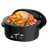 8 Quart Roaster Slow Cooker, 2-in-1 Electric Roaster Oven up to 400°F, Removable Roaster Pan, Easy to Clean, Black
